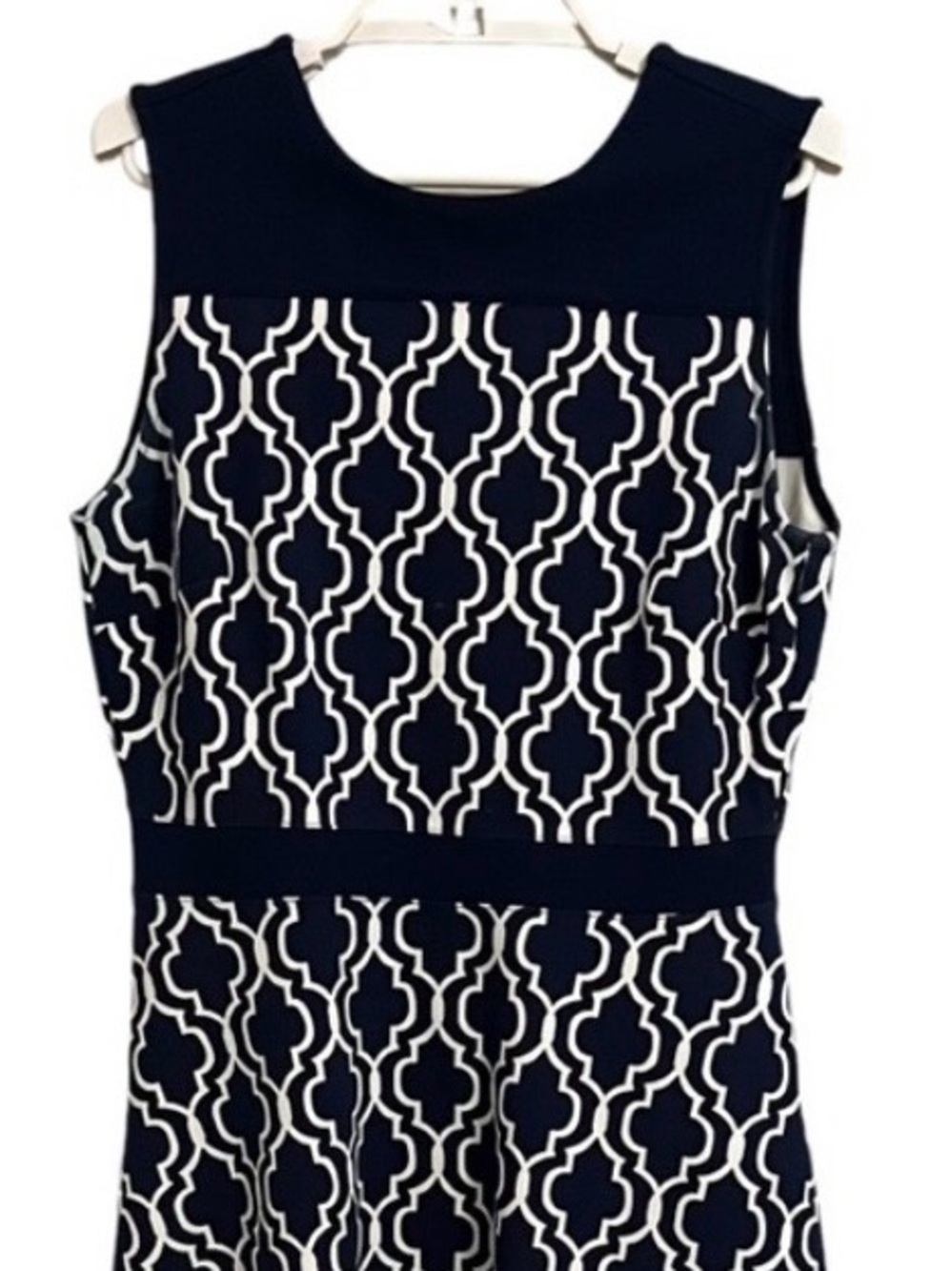 Lands' End Navy and White Sleeveless A-line dress